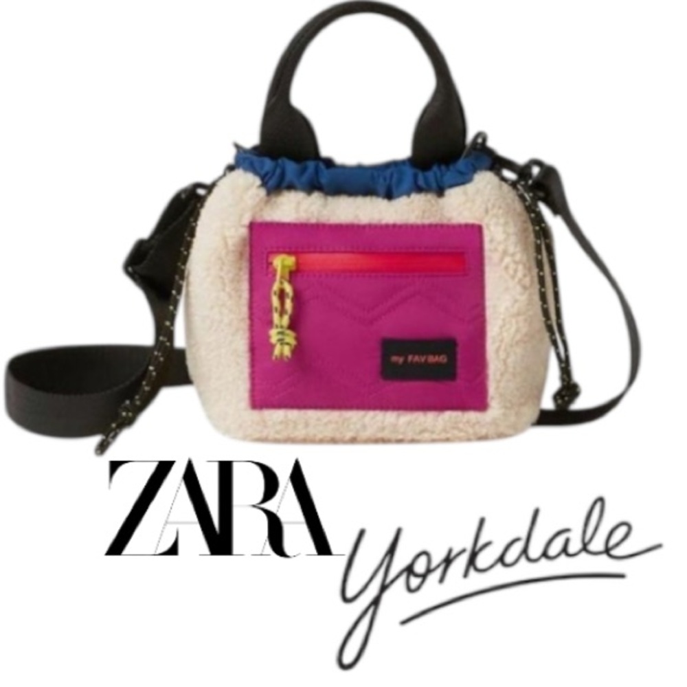 Zara Sherpa “My Fav Bag” Crossbody in Pink and Cream and Blue